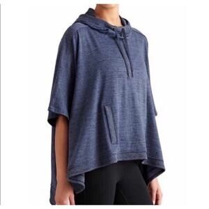 ATHLETA Sweatshirt Size S Blue Heathered Techie Blissful Hooded Poncho Pullover
